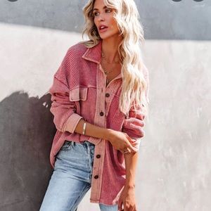 Vici rigo waffle cotton button down shacket